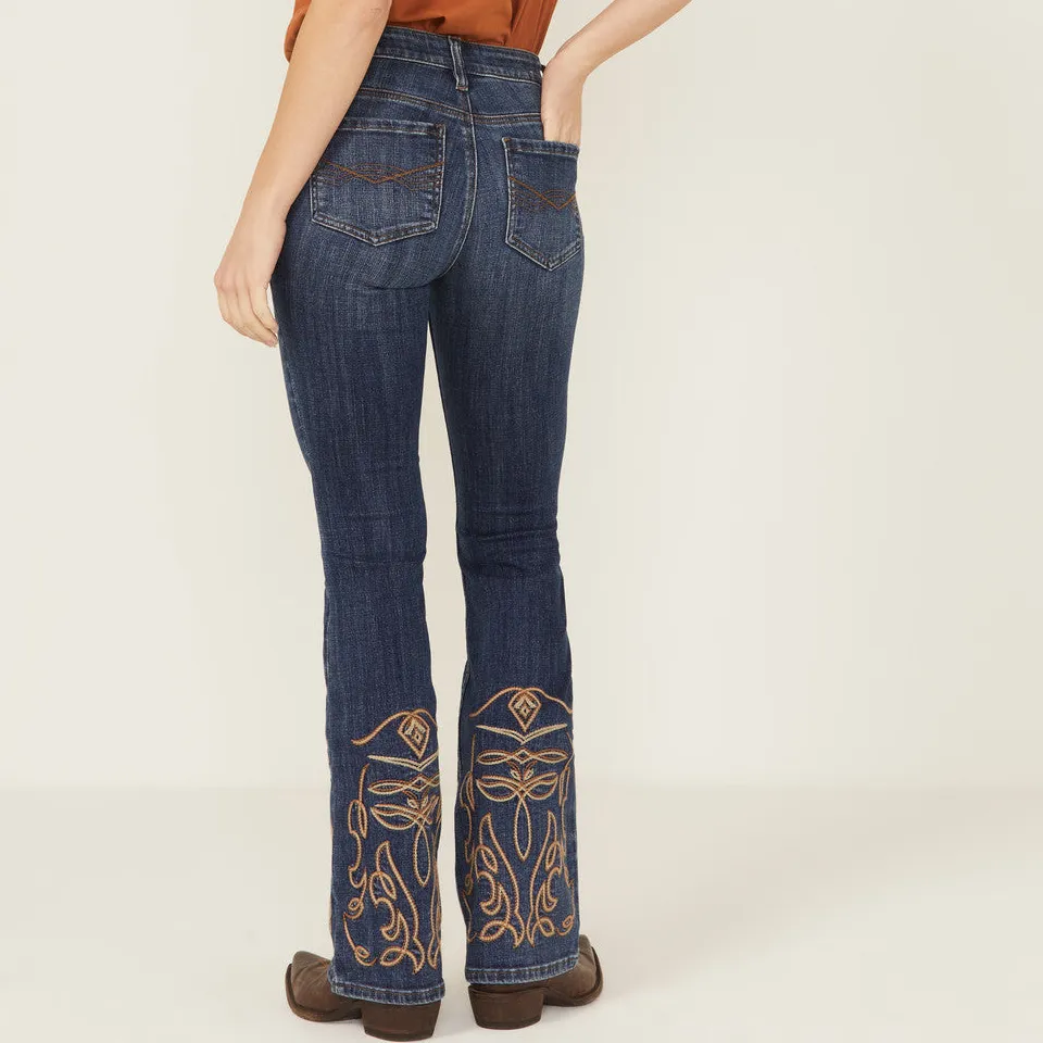 Classic Mid Rise Bootcut Stretch Denim Embroidered Jeans