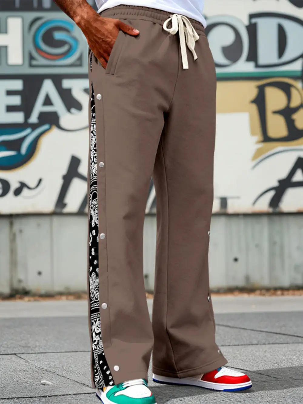 Men's Full Size Side Snap Wide Leg Pants