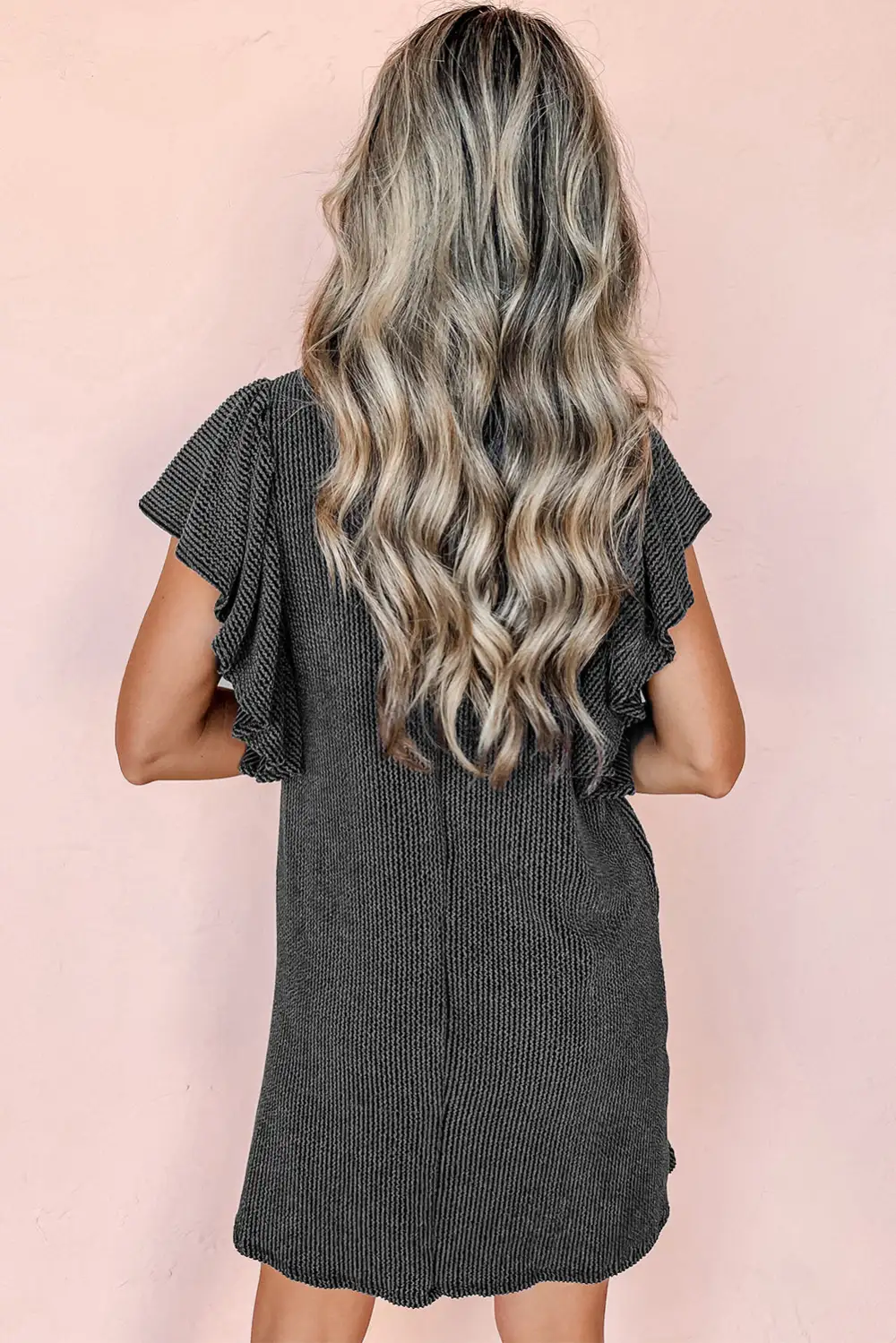 Terrace Textured Ruffle Trim Mini Dress