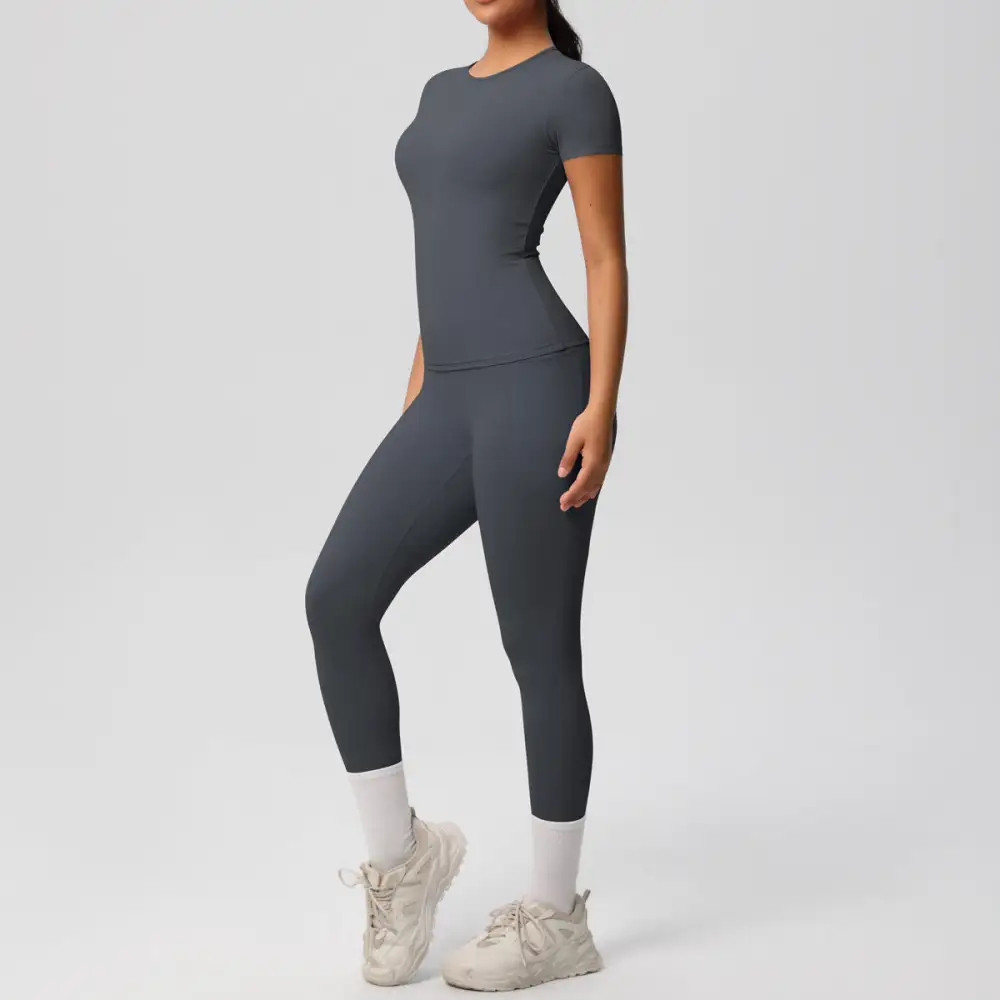 Short-Sleeve High-Waist Top, Leggings and Shorts Active Set