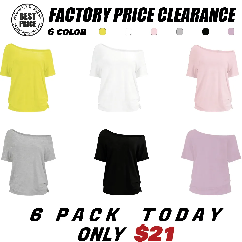 🔥 Women's Off-Shoulder Solid Color Tee | Casual Basic Short Sleeve T-Shirt