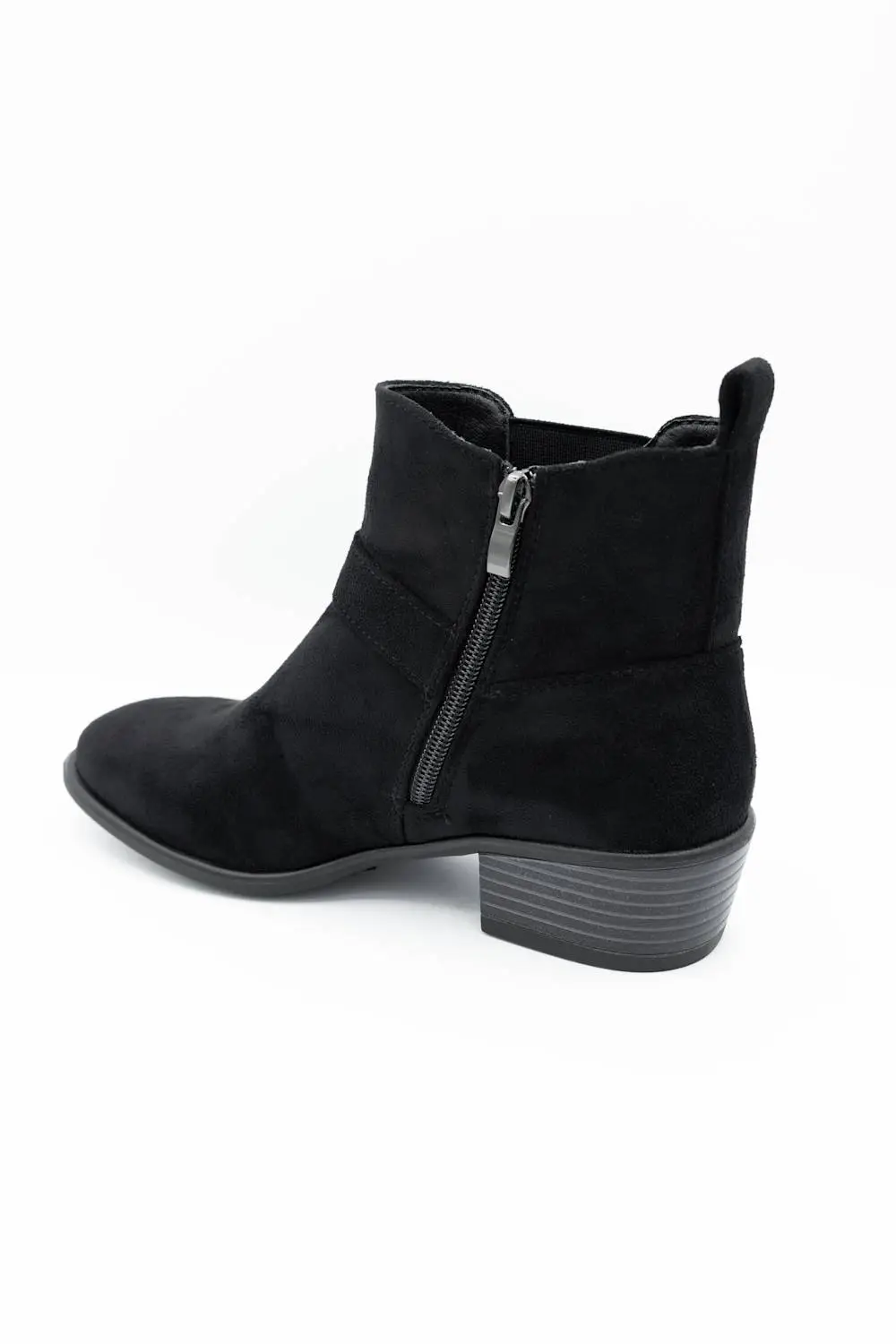 Buckle Detail Zip Entry Pointed Toe Ankle Bootie