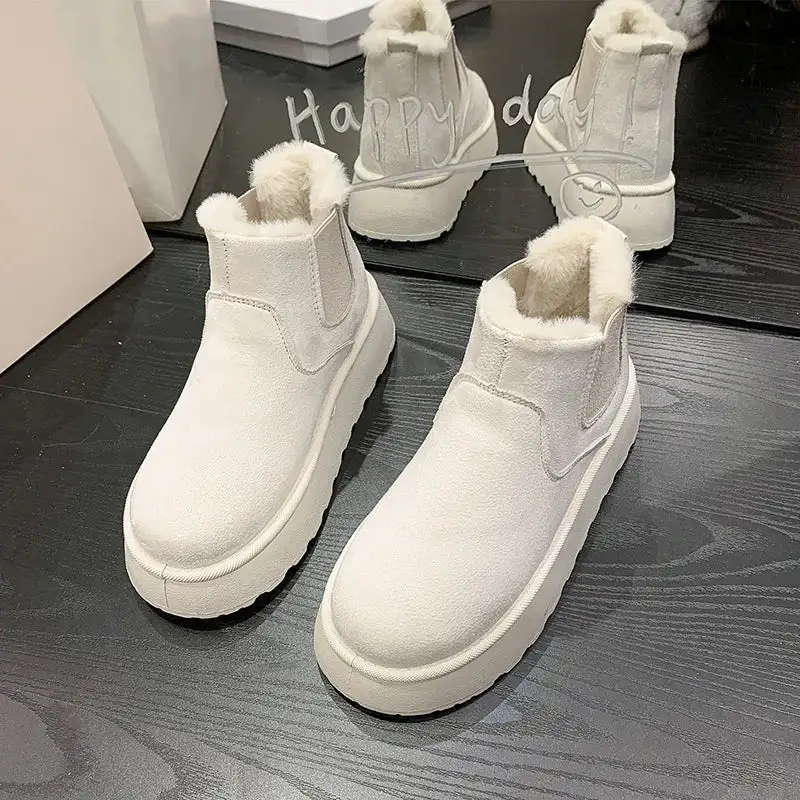 Leather Plush-Lined Warm-Lined Ankle Boots