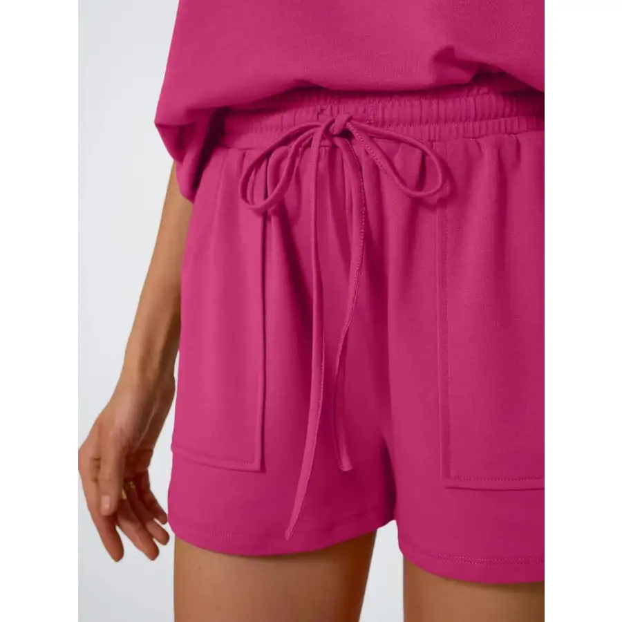 Round Neck Cap Sleeve Top and Shorts Set