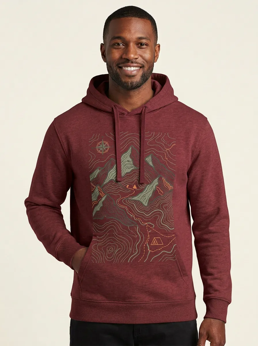 Men's Hiking Camping Lover Mountain Topographic Graphic Hoodie