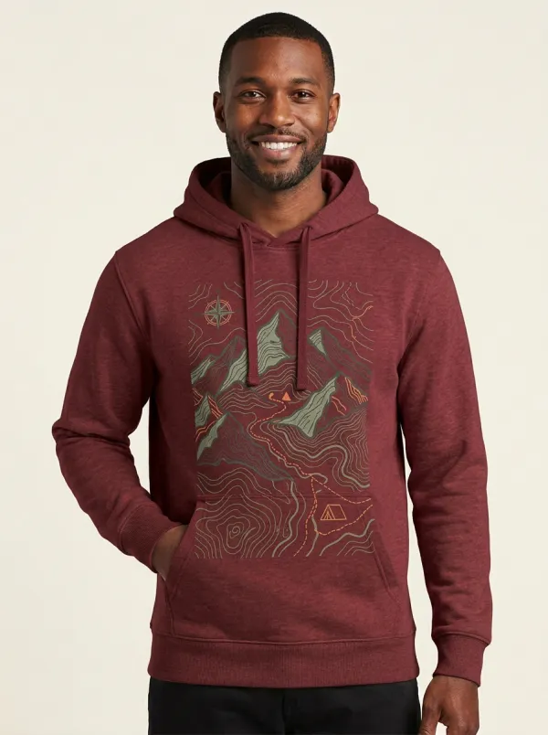 Men's Hiking Camping Lover Mountain Topographic Graphic Hoodie