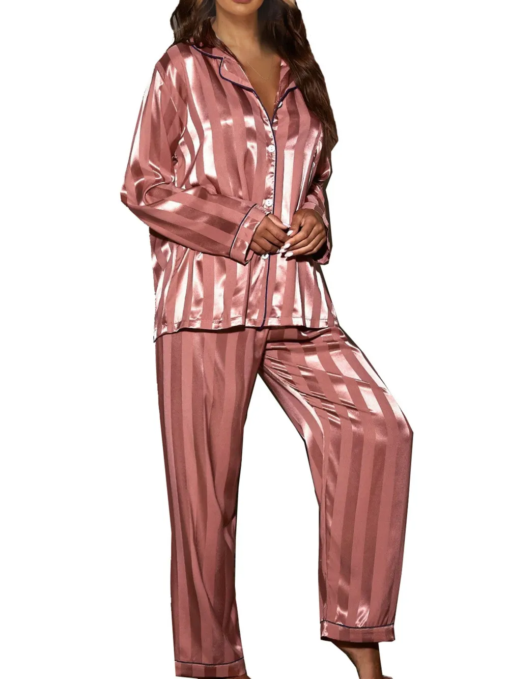Button Front Satin Pajama Set