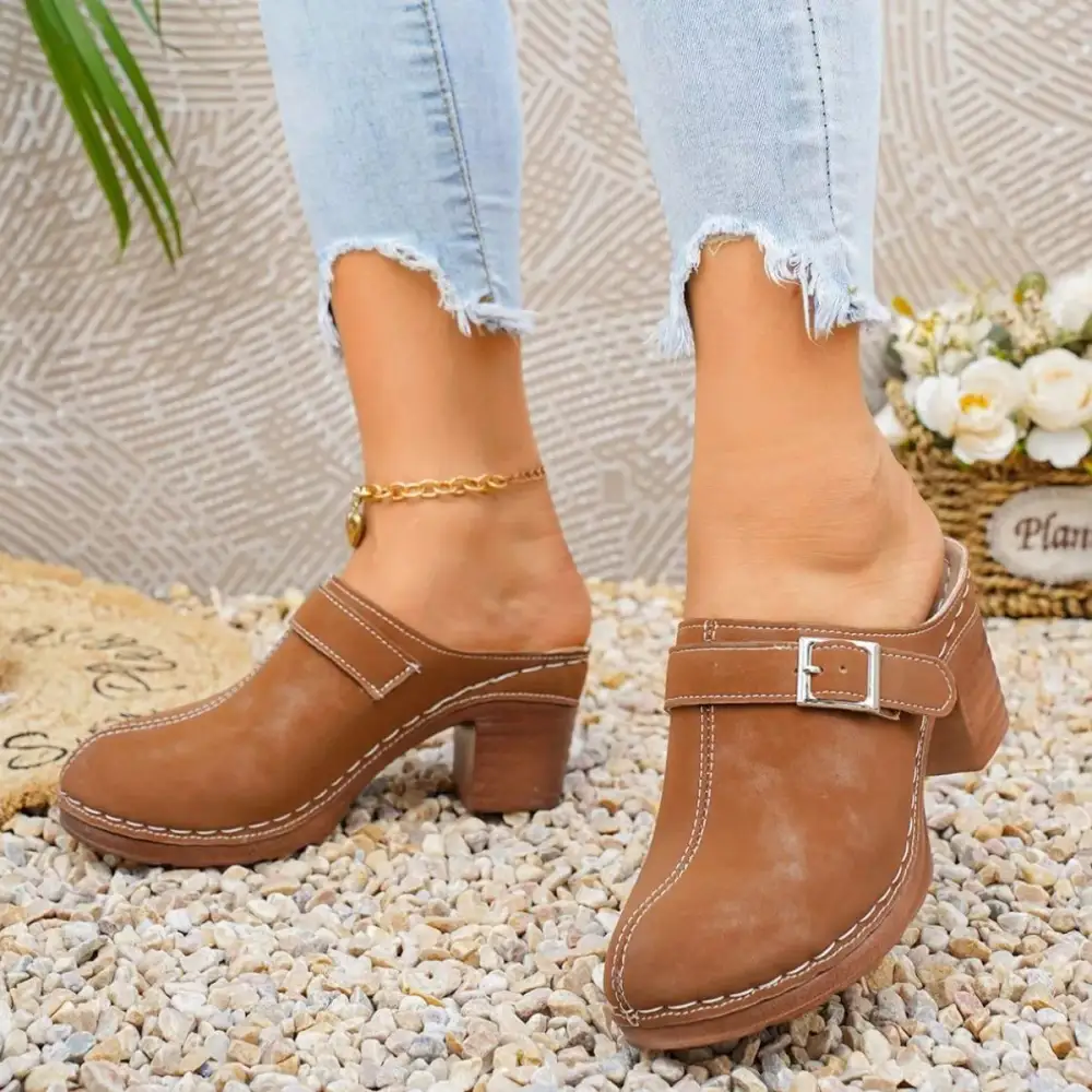 Textured Round Toe Block Heel Sandals