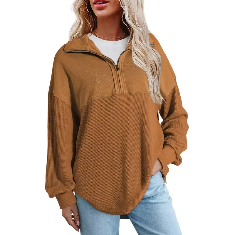 🔥Last Day💥Women's Half-Zip Waffle Knit Sweater🔥8-Pack Only $24