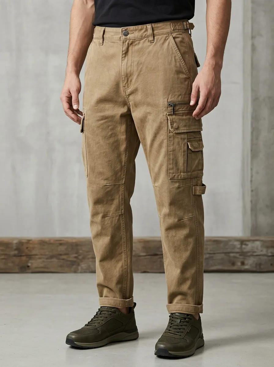 Men's Khaki Multi-Pocket Tactical Cargo Pants