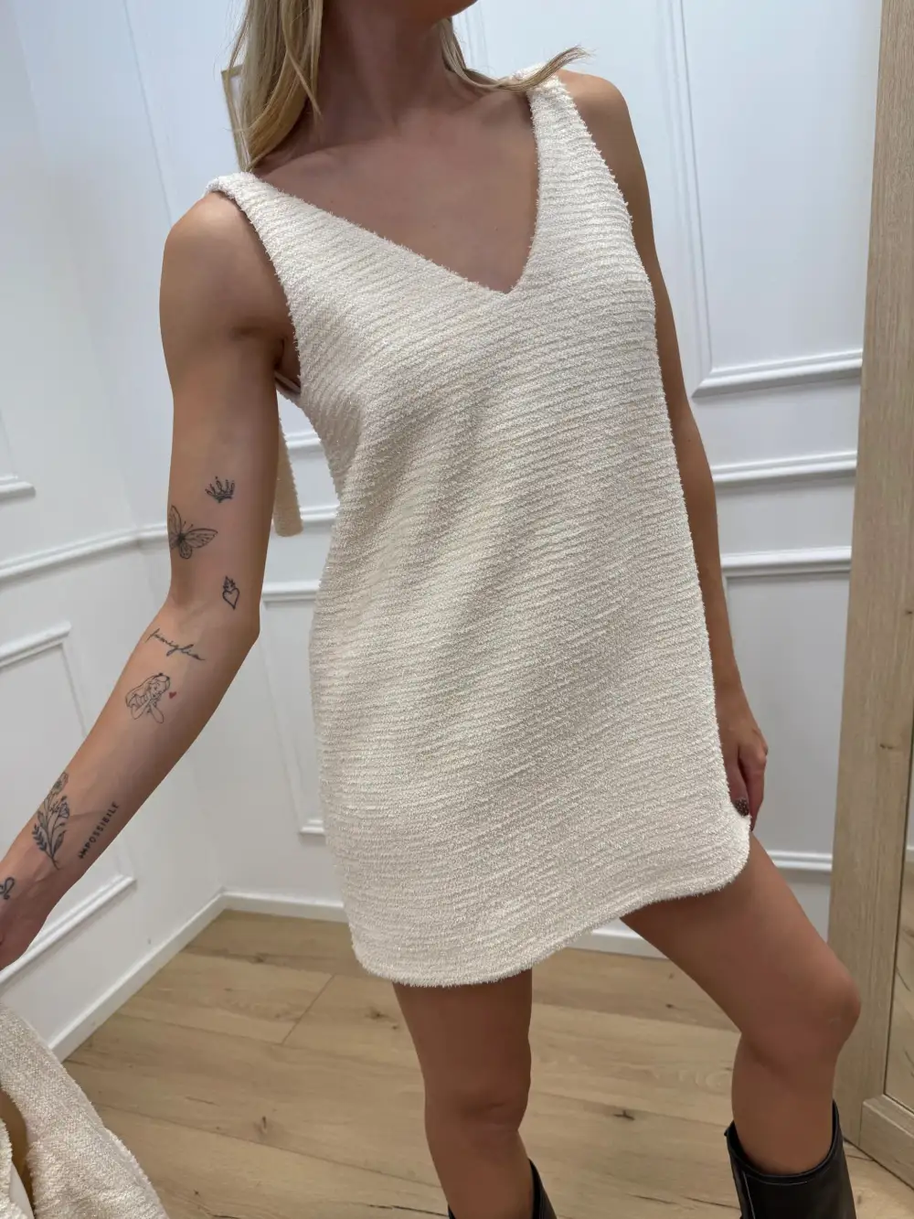 Textured Sleeveless V‑Neck Mini Dress