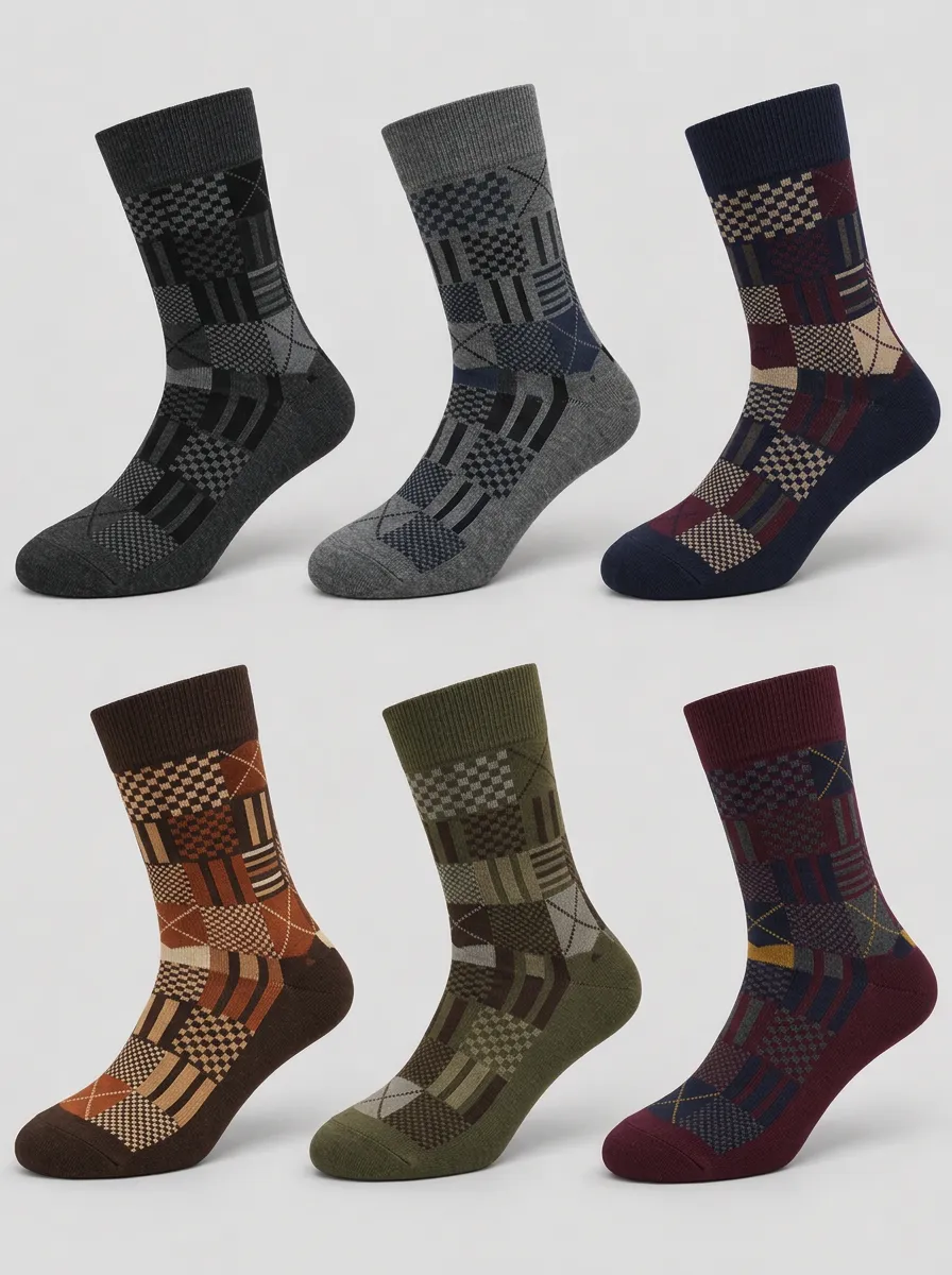 Men's Geometric Patchwork Socks 6-Pack