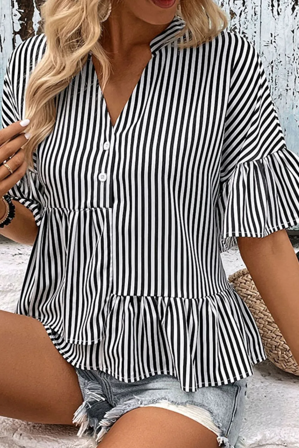 Soft Striped V-Neck Blouse