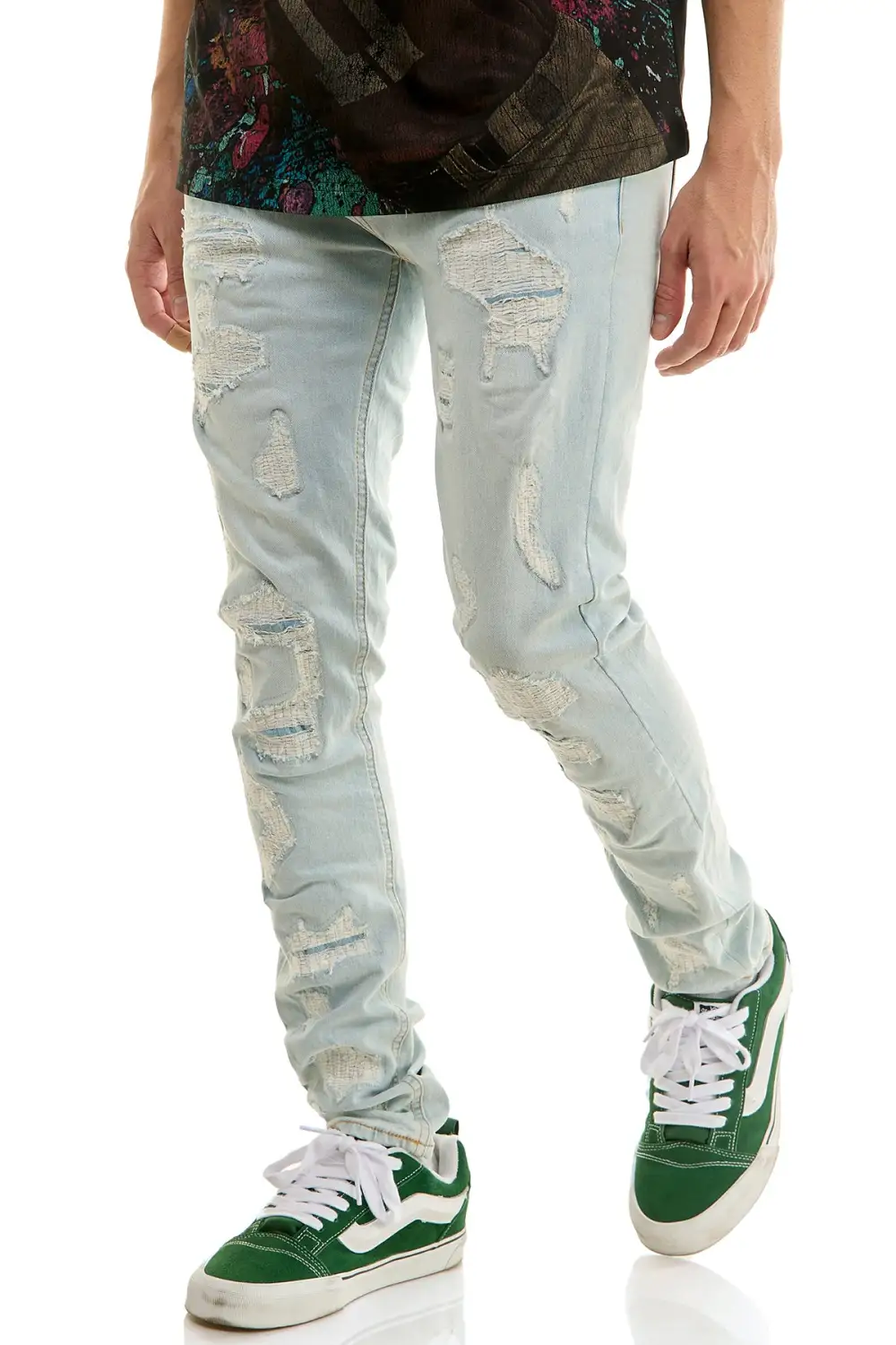 Men's Streetwear Skinny Distressed Zip Detail Jeans