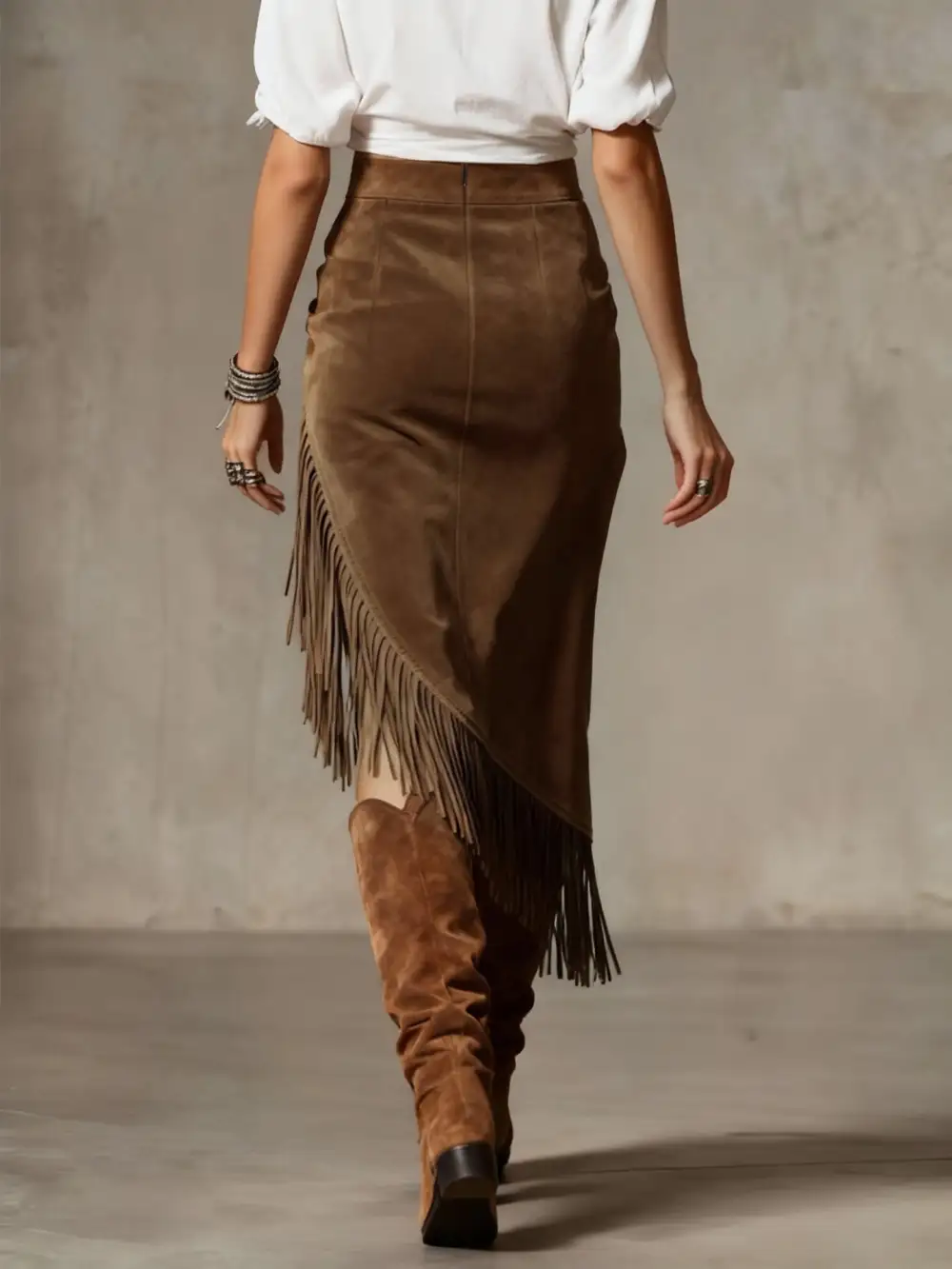 Western-Inspired Suede Retro Skirt