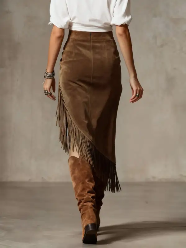 Western-Inspired Suede Retro Skirt