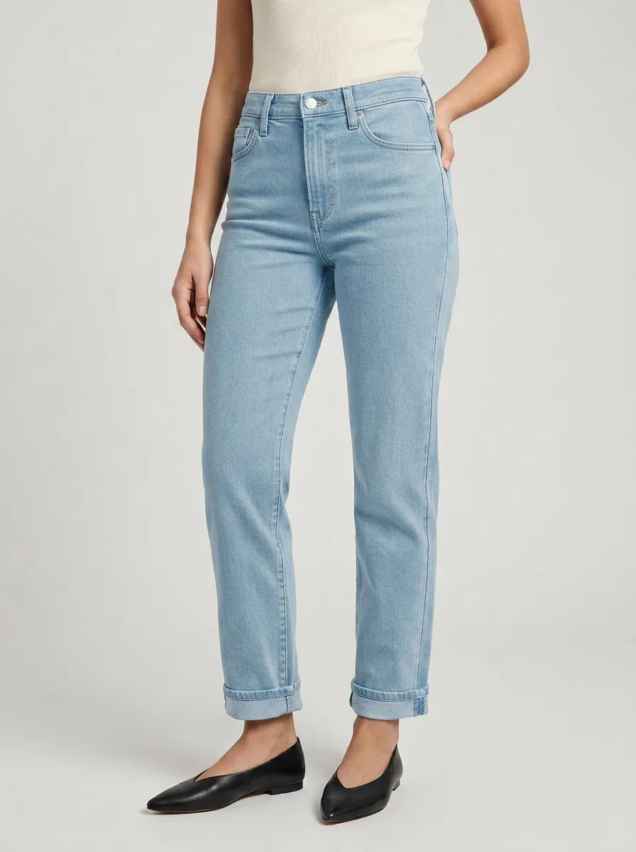 Cuffed Vintage-Wash Classic Women's Straight-Leg Jeans