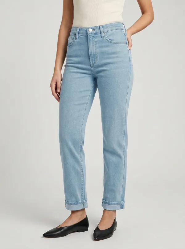 Cuffed Vintage-Wash Classic Women's Straight-Leg Jeans