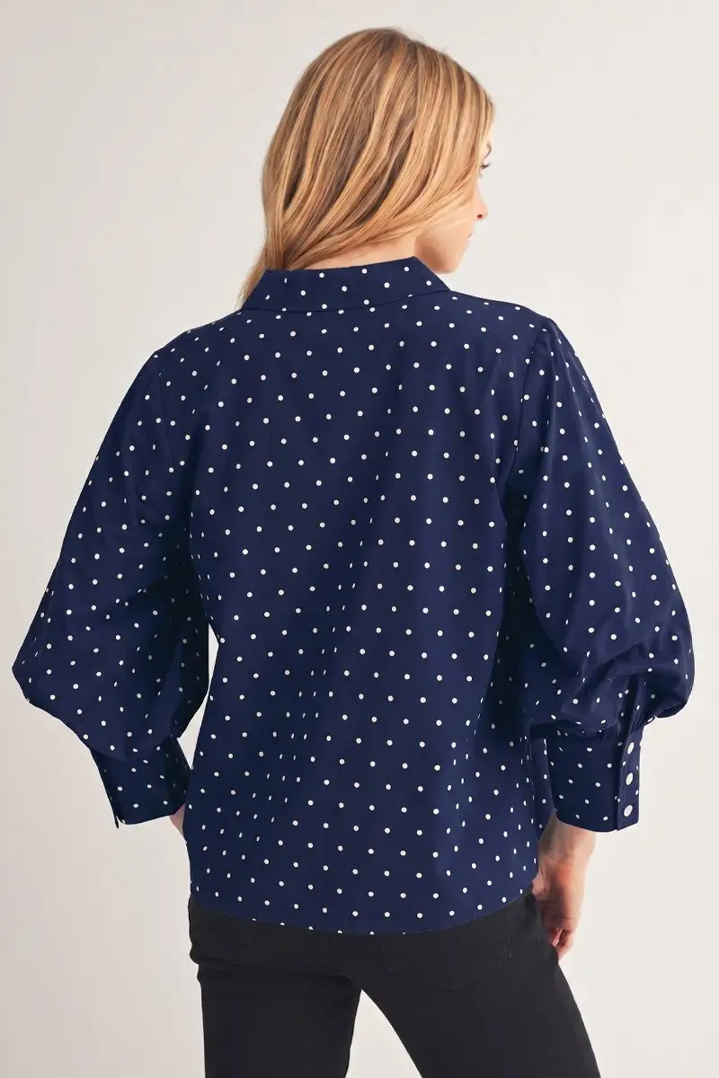Relaxed Bishop Sleeves Polka Dot Top