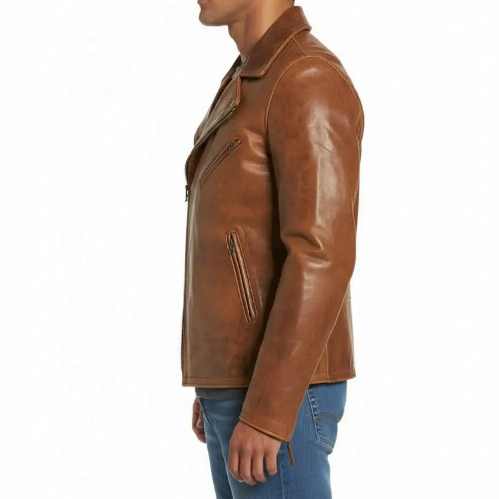 Tailored Leather Biker Motorcycle Jacket