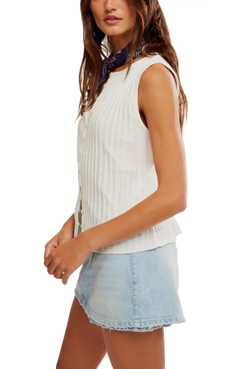 Ribbed Button Front Fitted Knit Vest