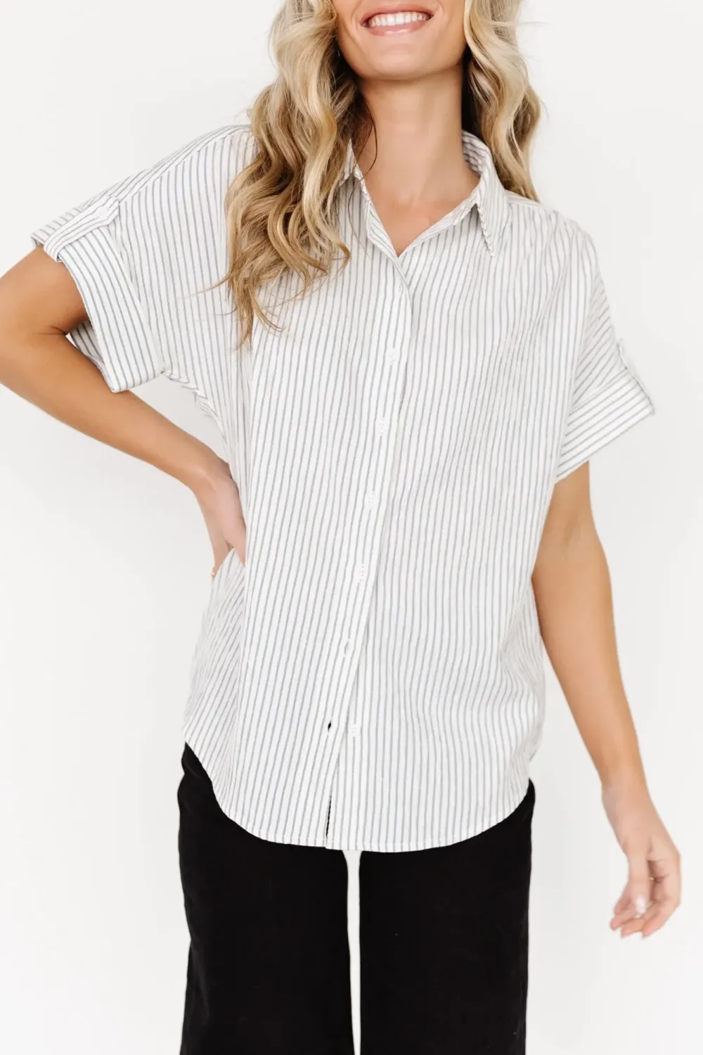 Versatile Loose Soft Light Blue Stripe Shirt