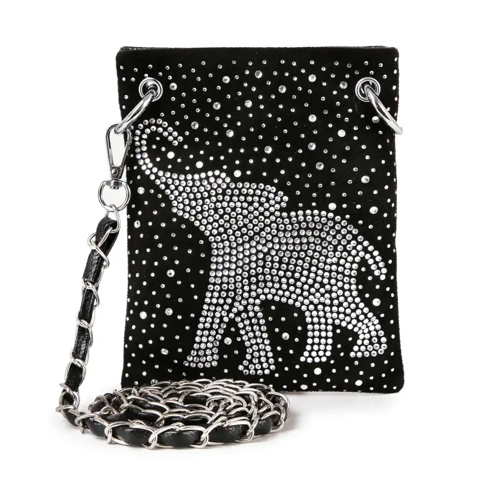 Artful Detail Crystal Accent Chain Accent Checkerboard Faux Leather Crossbody Sling Bag