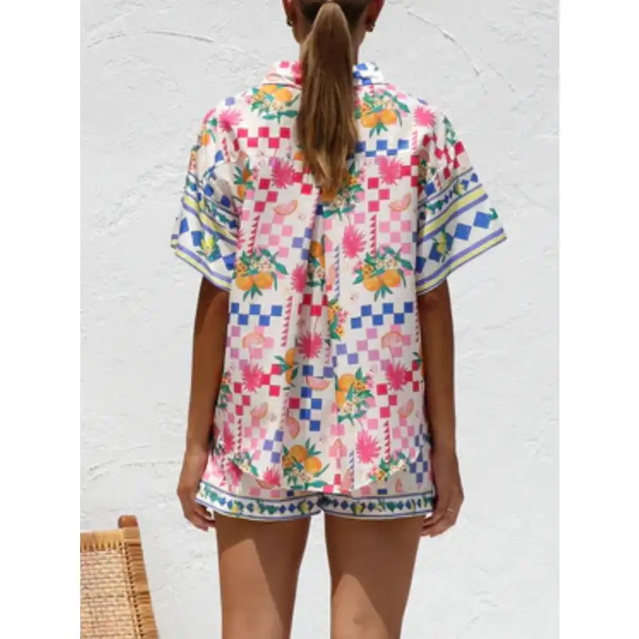 Printed Button Down Short Sleeve Top and Shorts Set