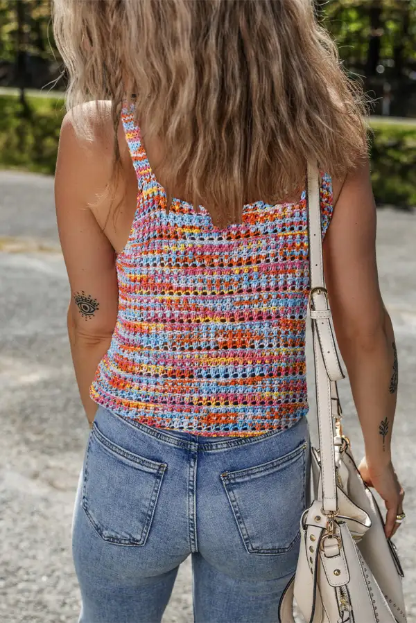 Color Contrast Crochet Relaxed Sweater Vest