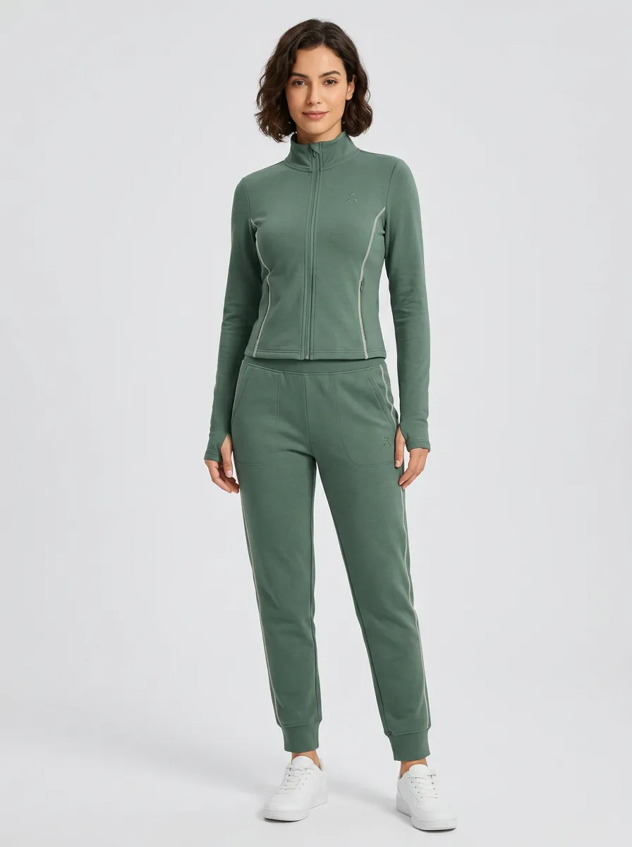 Women's Sage Green Zip-Up Jacket & Jogger Set