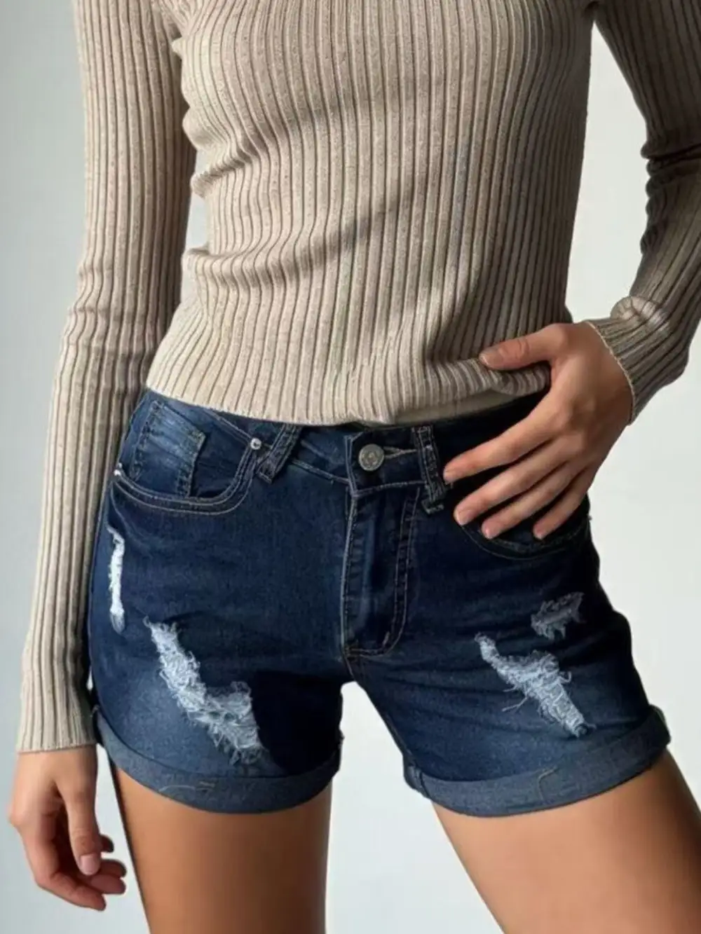 Distressed Denim Shorts