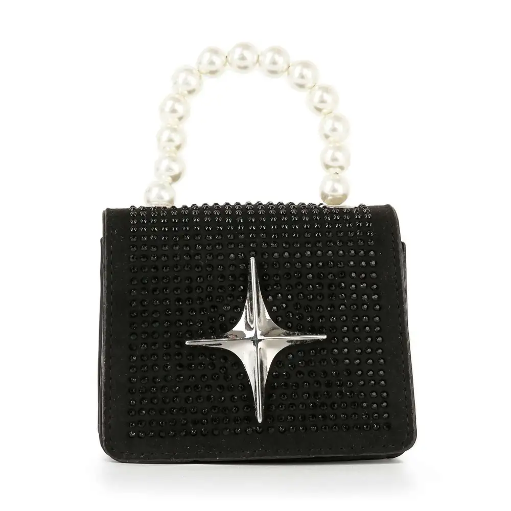 Crystal Accent Beaded Beaded Accent Faux Leather Shoulder Bag