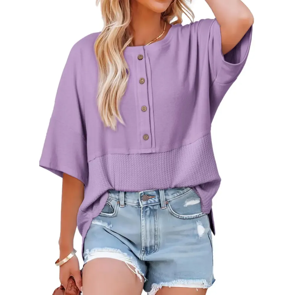 Women's Waffle Knit Button Down Top