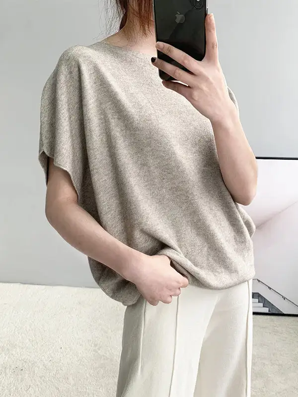 Off Shoulder Half Sleeve Relaxed Fit Pullover Sweater