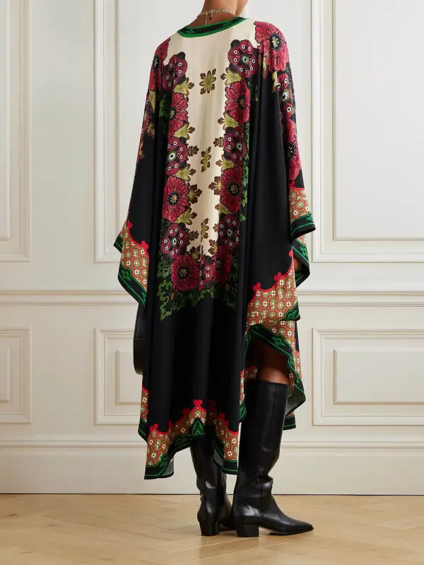 Bohemian Print Asymmetrical Midi Dress