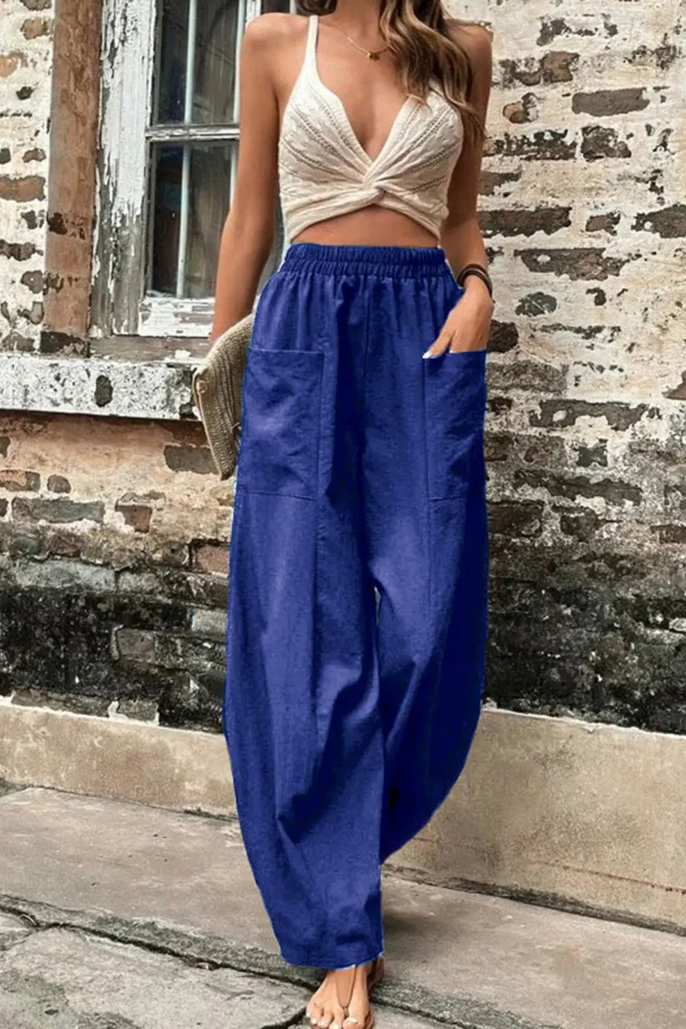 Elastic Waist Pocket Harem Pants