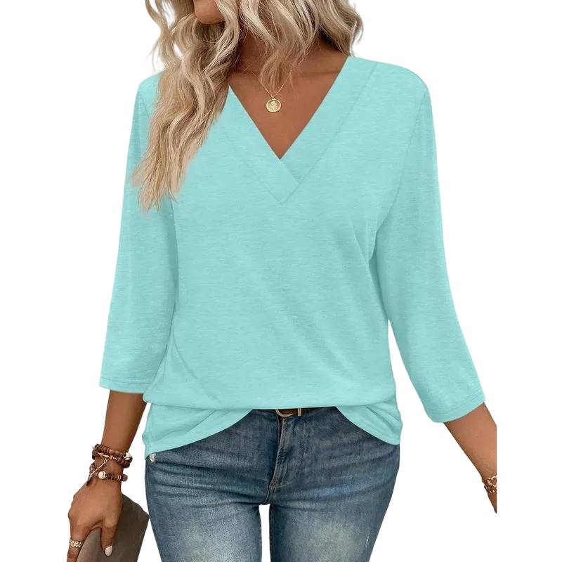 3/4 Length Sleeve Women's Tops V Neck Casual Tunic Tops Basic Shirts