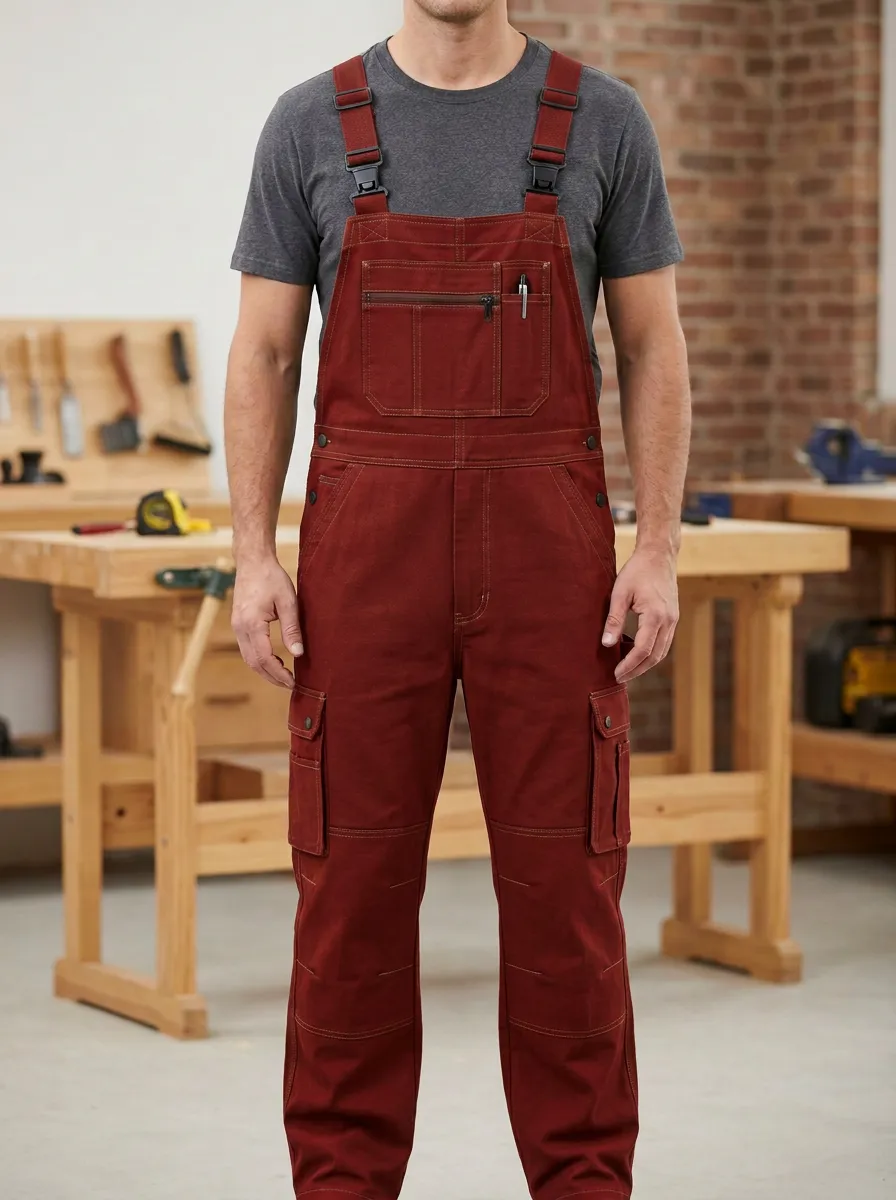 Men's Multi-Pocket Cargo Carpenter Bib Work Overalls