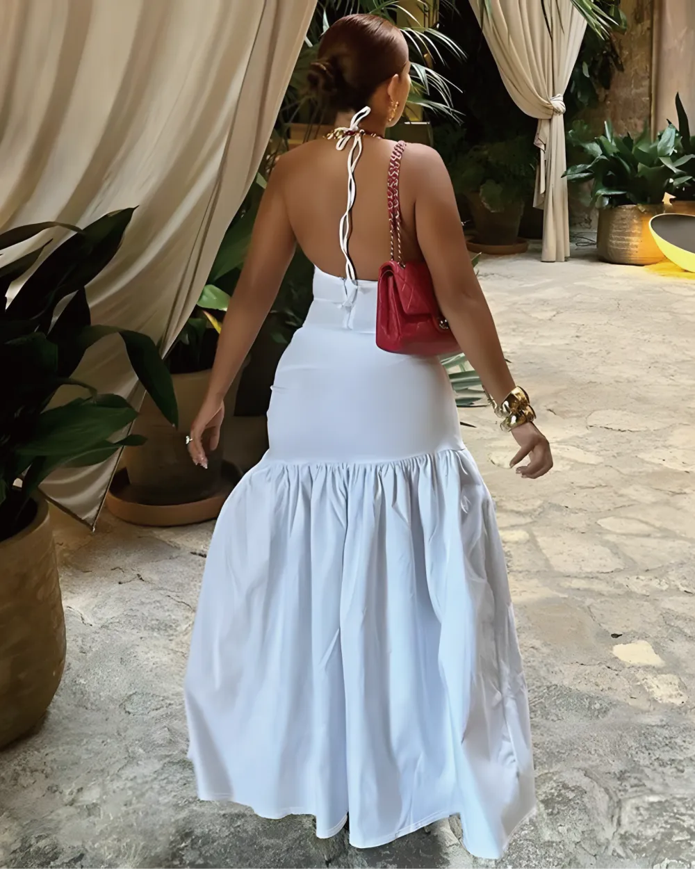 Halter Neck V Neck Matching Outfit Set