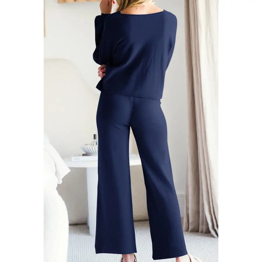 Casual Round Neck Long Sleeve Top and Pants Set
