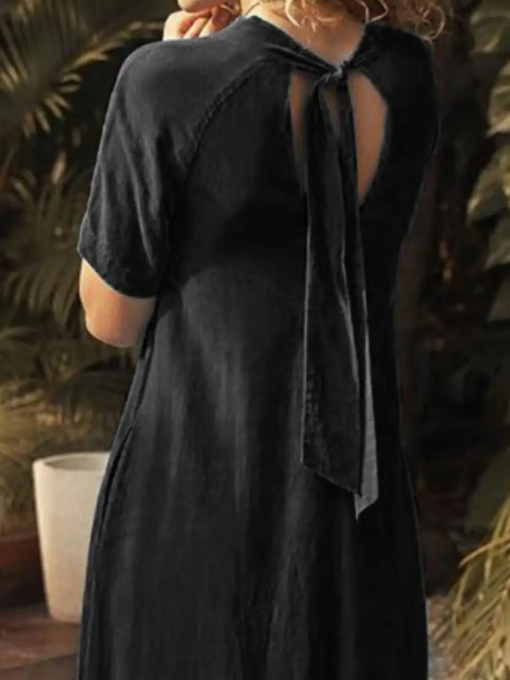 V Neck Pocketed Short Sleeve Dress Casual