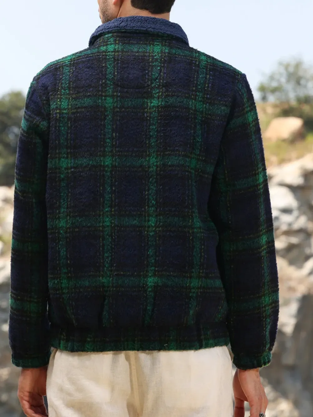 Plaid Pattern Sherpa Collar Jacket