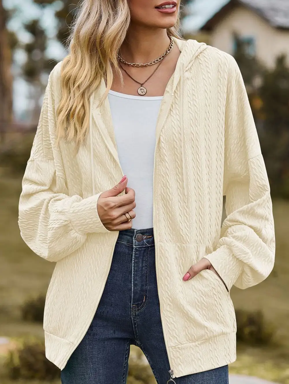 Pocket Long-Sleeved Loose Hooded Sweatshirt