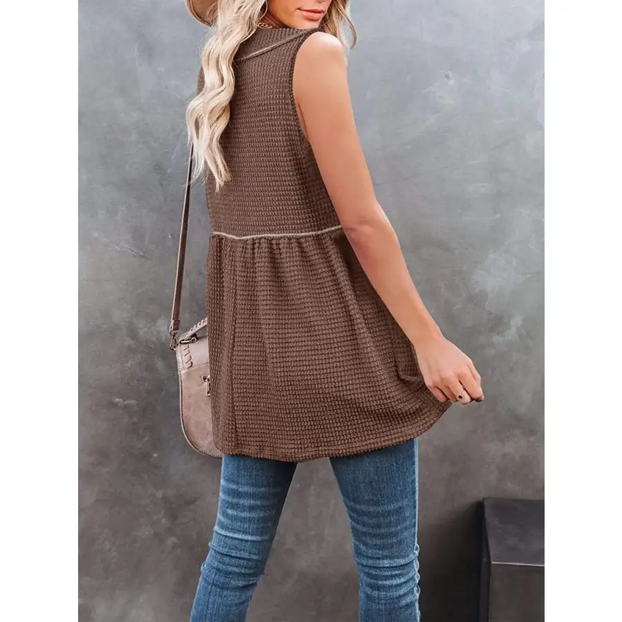 V Neck Waffle Knit Tank Top With