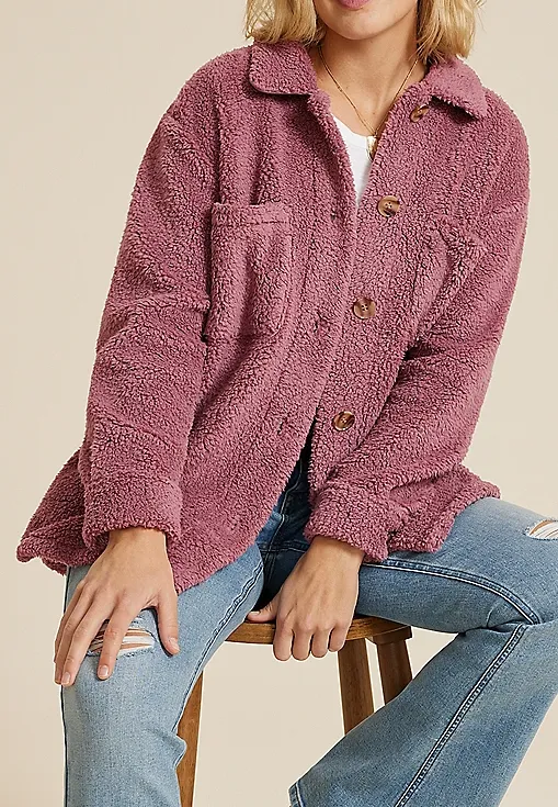 Button Front Sherpa Shacket