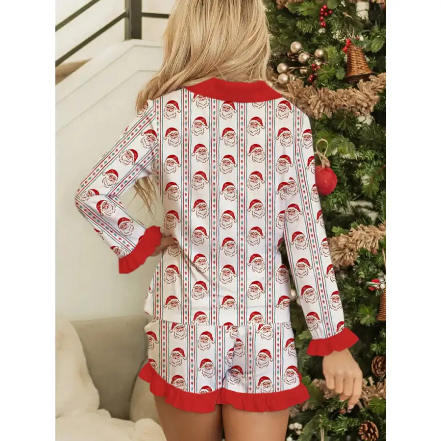 Christmas Santa & Stripes Ruffle Top and Shorts Set