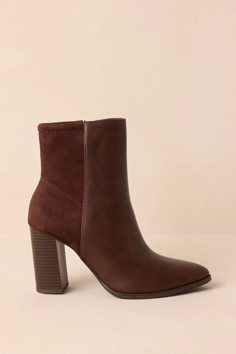 Refined Faux Suede Pointed Toe Block Heel Ankle Boots