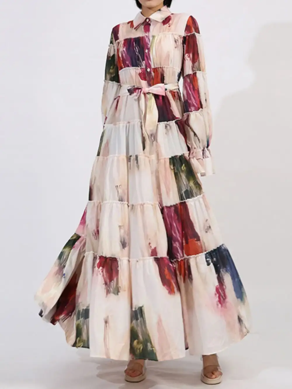 Tie Waist Tiered Maxi Dress