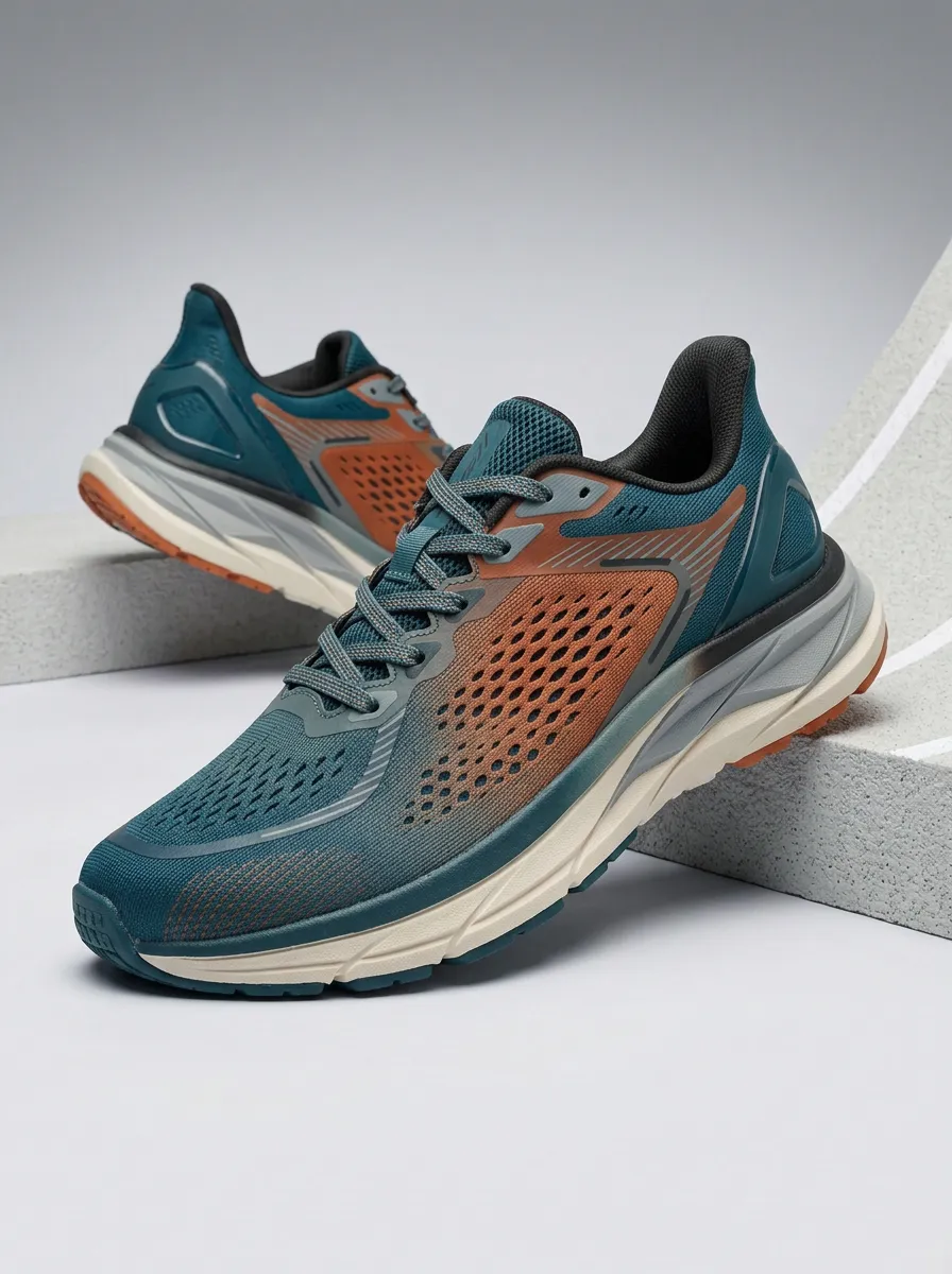 Men's Teal and Orange Gradient Mesh Printed Running Shoes
