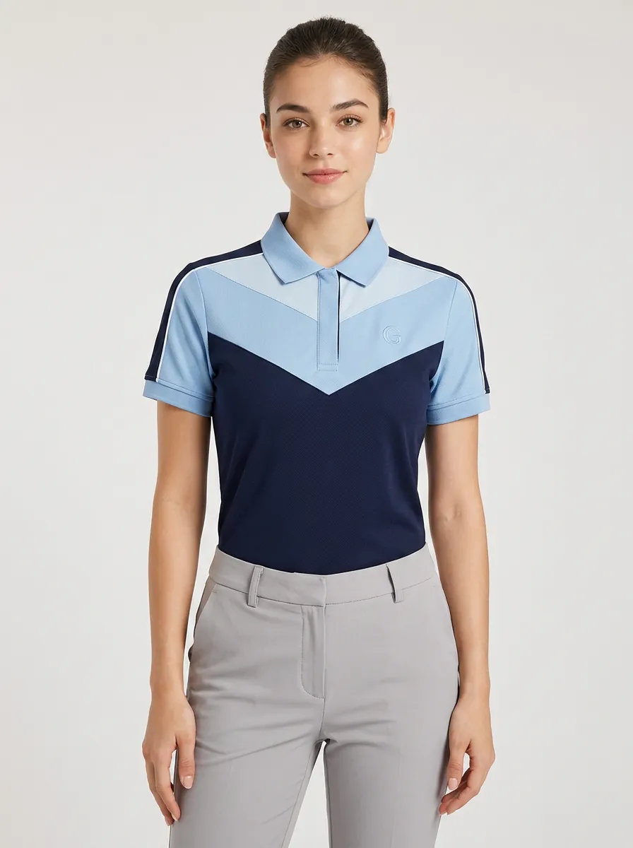 Women's Sporty Colorblock Chevron Printed Polo Shirt